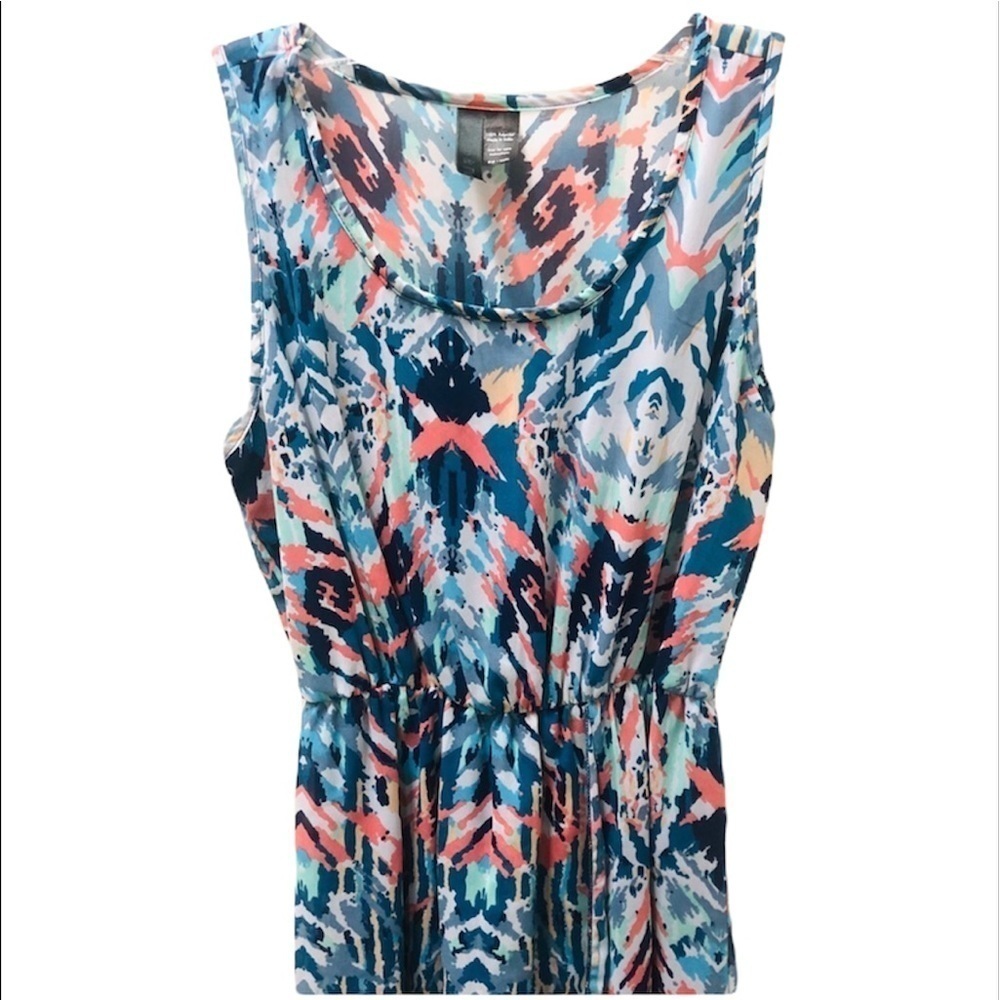 2/$30 Fun & Flirt - Blue Pink Teal Abstract High Low Dress Sleeveless Small